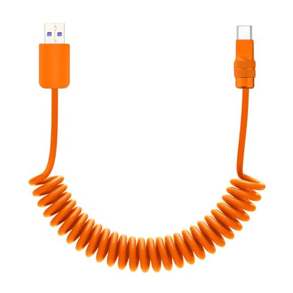 USB A to C 120W Braided Coiled Charging Cable (Orange+Orange / USB A-Type C)