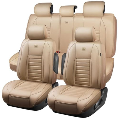 Nappa Leather Car Seat Covers Full Set (Beige Leather / Full Set)