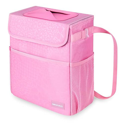 Cute Car Trash Can with Lid (Pink Leopard / 2 Gallons)