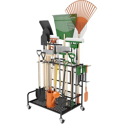 Garden Tool Organizer Rack with Wheels Up to 39 Tools (Rack With Accessories)