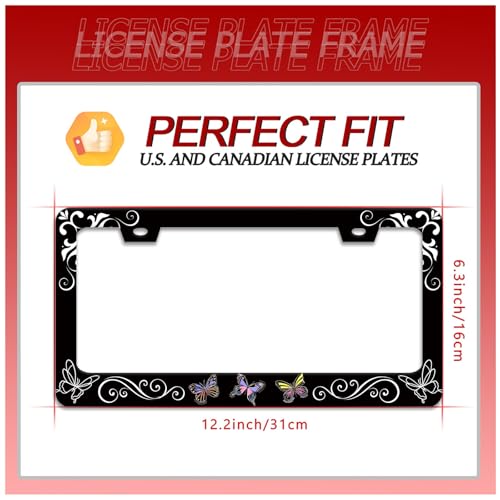 Butterfly License Plate Frame Butterflies Floral License Plate Frames for Car Decorative Parts Stainless Stee License Plate for Standard Us Canada Funny License Plate Holder 12x6 Inch (Butterfly)