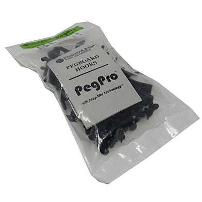 PegPro® 1" Hooks Kit for Standard “Wood Fiber” pegboard (1" Straight - 24 Count / Black)