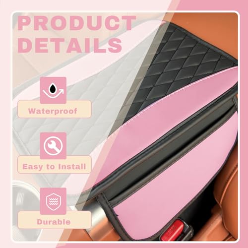 Leather Car Center Console Cover with Side Pockets (Pink)