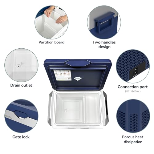 Car Fridge Portable 12V Refrigerator 32 Quart 12 Volt Freezer Compressor Cooler 12V (Blue(Silver))