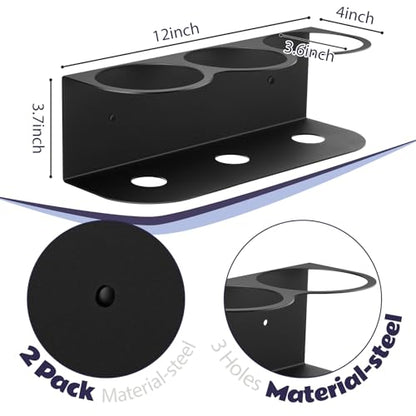 2 Pcs 3 Holes All Purpose Steel Spray Bottle Holder Heavy Duty Can Holder Rack Organizer Easy Install Wall Mount Paint Spray Bottle Organizer Storage Rack for Garage Home Workspace (Black / 3 Holes)