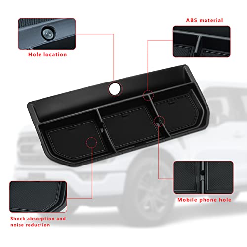 Dashboard Organizer Tray for Ford F150 2021 2022 2023 Center Console Car Dashboard Accessories Phone Holder ABS Insert Secondary Storage Box with 3 Non Slip Rubber Mats (Black)