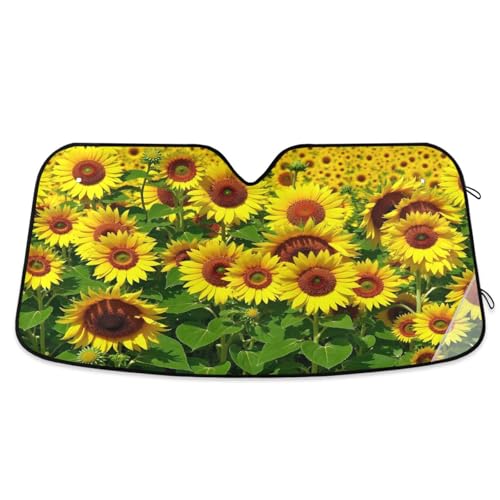 Car Windshield Sun Shade Summer Sunflowers Landscape Foldable Car Front Windshield Sunshade Blocks UV Rays Sun Visor Sun Heat Protection for Car Truck SUV to Keep Your Vehicle Cool (Medium / Yellow Sunflowers)