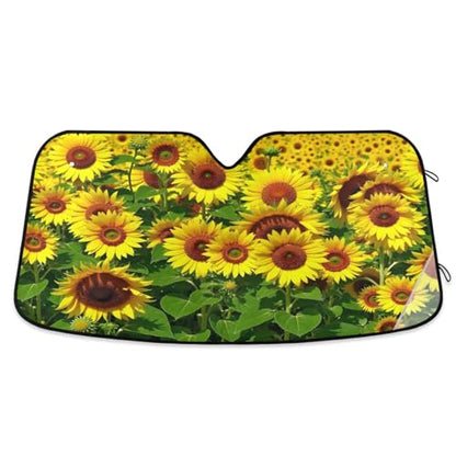 Car Windshield Sun Shade Summer Sunflowers Landscape Foldable Car Front Windshield Sunshade Blocks UV Rays Sun Visor Sun Heat Protection for Car Truck SUV to Keep Your Vehicle Cool (Medium / Yellow Sunflowers)