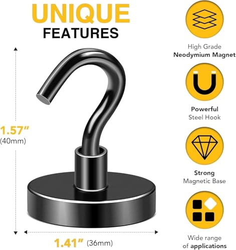 Magnetic Hooks 20pcs 170lbs Cruise Essentials 2026 Magnet Hook Black (Black / 1.42in)