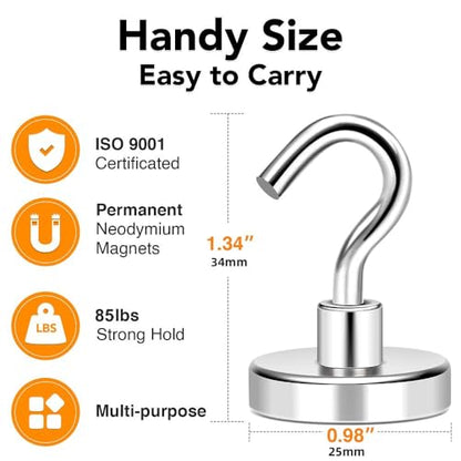 Magnetic Hooks 85Lbs+ Heavy Duty Magnet Hook for Cruise Cabins (Silver / 4Pack-85LB)