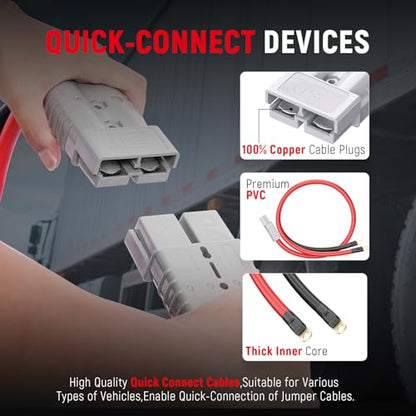 Extra Long Heavy Duty Quick Connect Jumper Cables (0 Gauge, 30FT)