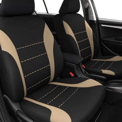 Polyester Full Car Seat Cover Set with Sponge Padding (Beige/Black)