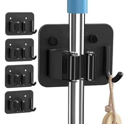 4 Pack Broom Holder Wall Mount (C-Black / 4PCS Gripper)