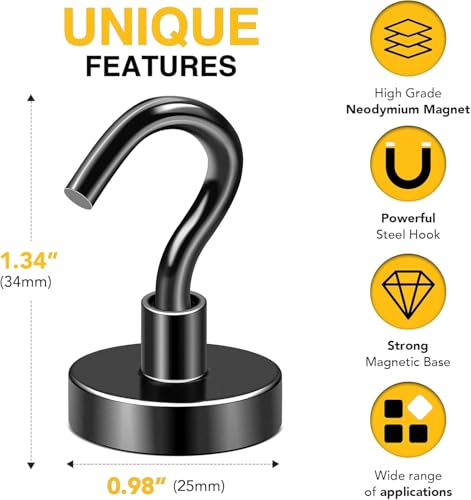 Magnetic Hooks 12pcs 85lbs Cruise Essentials 2026 Magnet Hook Black (Black / 0.98in)