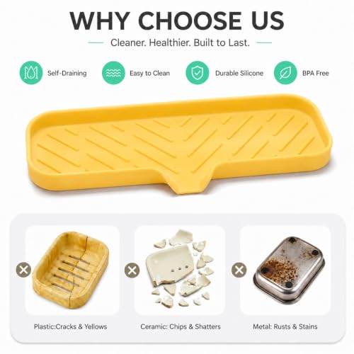 Silicone Soap Dish with Drain Spout (Yellow / L(12"×4"))