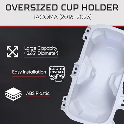 Oversized Cup Holder for Toyota Tacoma (White / Without Rubber Tray)