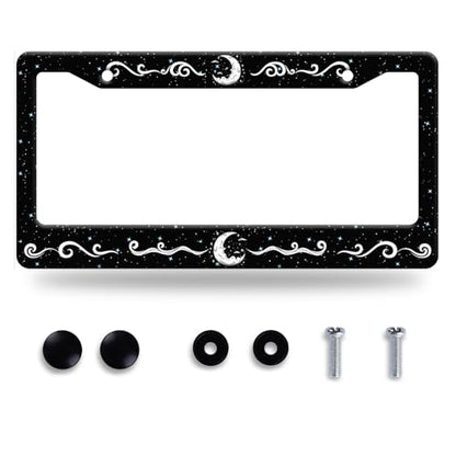 Moon License Plate Frame Stainless Steel Car Accessory 6.3x12.3inch (Moon Waves Stars Starry Sky)
