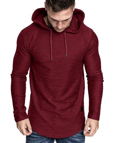 Mens Fashion Athletic Hoodies Sport Sweatshirt Solid Color Fleece Pullover Red X (X-Large / Red)