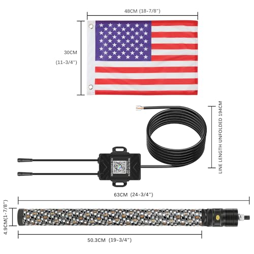2PCS 2FT Fat Whip Lights 360°Spiral Chase Offroad Warning Lighted Antenna LED Whips Side by Side with Turn Signal Brake Reserving Lights for UTV ATV RZR Can (Fat 2PCS 2FT)
