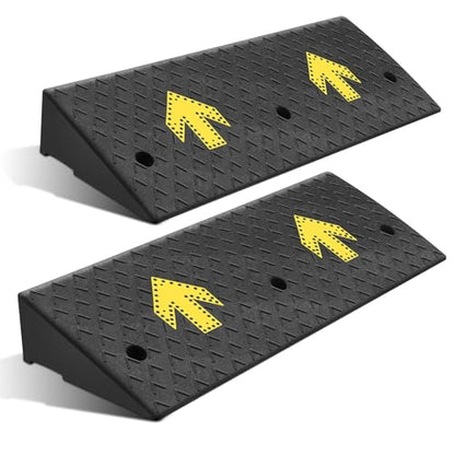 2pcs 5.3" Rise Rubber Arrow Curb Ramp Heavy Duty Loading Threshold Ramp 37.4" W x 13.8" D x 5.3" H for Loading Dock (5.3 in 2pcs w/Arrow)
