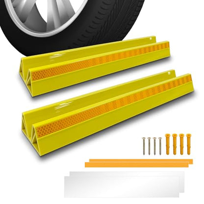 2 Pcs 18'' Parking Car Wheel Stopper for Garage with 2 Installation Methods (2pc-17.5'' Yellow)
