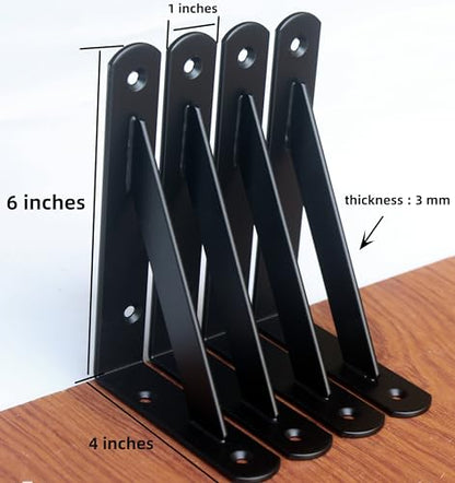 8 Pack L6 x H 4" Black Heavy Duty Shelf Brackets with Screws Metal Shelf Brackets Shelf Support Angle Brackets for Shelves L Brackets Heavy Duty Floating Shelf (8 Pack-Black / 6''x4'')