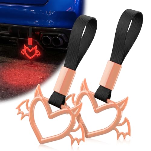 2 Pcs Devil Heart Shaped Car Handle Strap (Luminous Red-Wing)