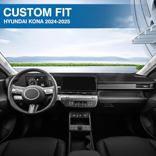 Black Dash Cover for Hyundai Kona 2024 2025 2026 Polyester Dashboard Cover Non (Kona 24-26(Black))