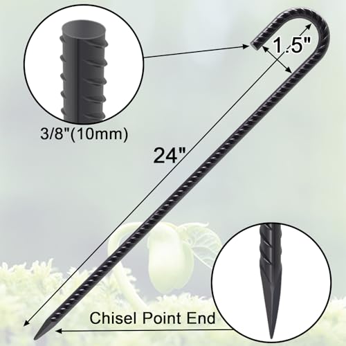 Rebar Stakes 24 Inch J Hook Heavy Duty (J-24 Inch-32 Pcs / J-24 Inch-Φ3/8"-Black)