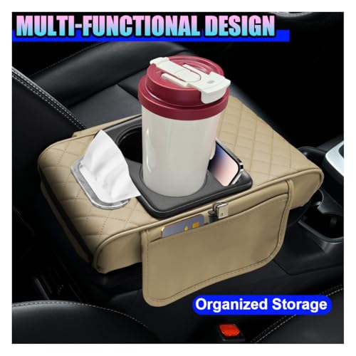 Leather Car Center Console Cover (Beige)