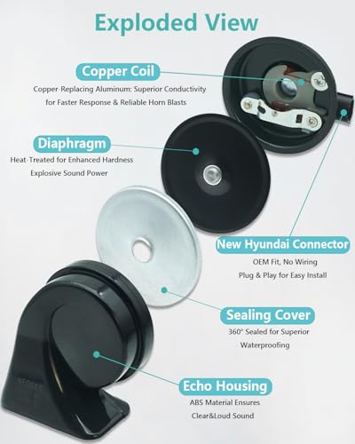 126dB Horn Kit Compatible with Hyundai and Kia (Hyundai/Kia - New Style Connector)