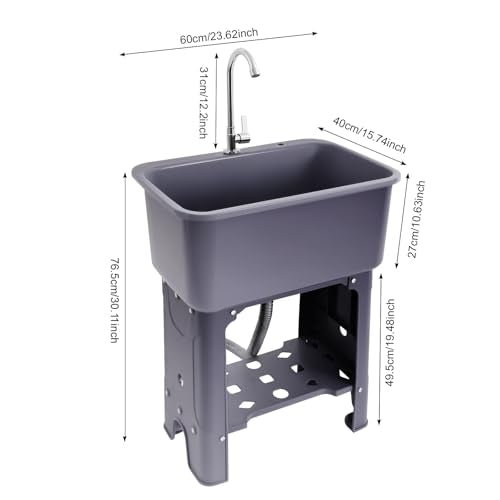 Free Standing Utility Sink with Washboard Laundry Tub Sink for Outdoor (D / Gray-23.6*15.8*30.1in)