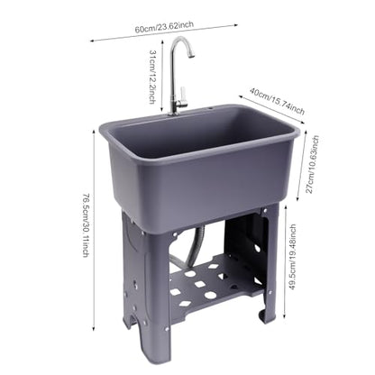 Free Standing Utility Sink with Washboard Laundry Tub Sink for Outdoor (D / Gray-23.6*15.8*30.1in)