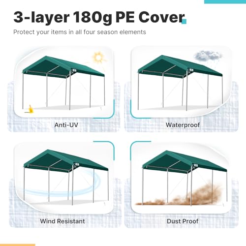 Adjustable 10x15 ft Heavy Duty Carport Car Canopy Garage Boat Shelter Party Tent (Green / 10'x15')