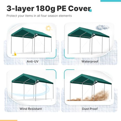 Adjustable 10x15 ft Heavy Duty Carport Car Canopy Garage Boat Shelter Party Tent (Green / 10'x15')