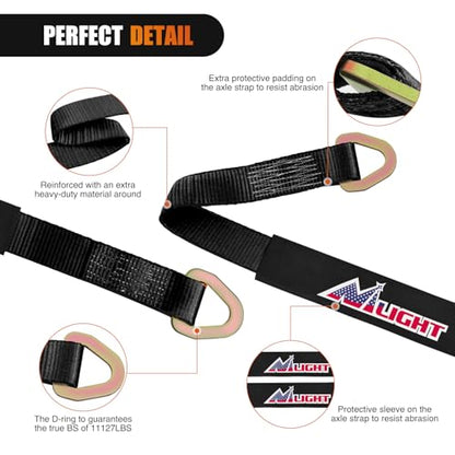 2" x 38" Axle Tie Down Straps with D (4Pcs 2in x 38in Axle Tie Down Straps Black)