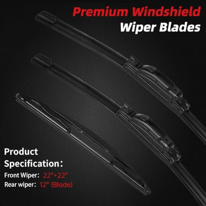 Windshield Wiper Blades Replacement for Chevy Chevrolet Tahoe 2009 (22"+22"+12")