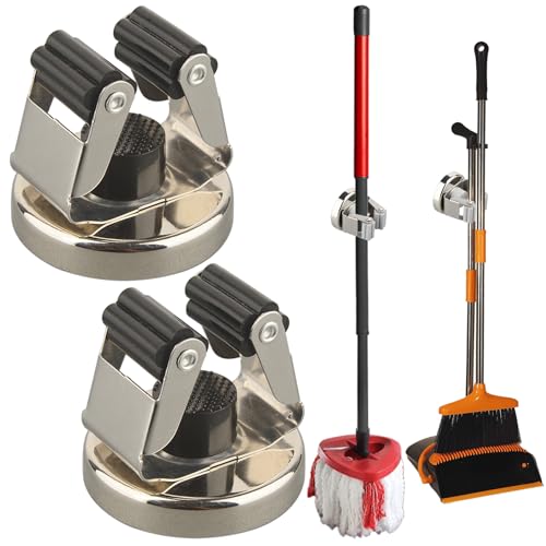 Magnetic Broom Holder (Anti-broken,Silver&Black,2PCS)