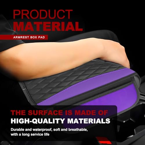 Leather Car Center Console Cover with Side Storage Pockets (Purple)