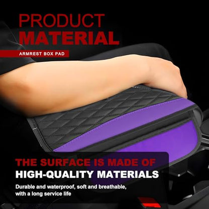 Leather Car Center Console Cover with Side Storage Pockets (Purple)