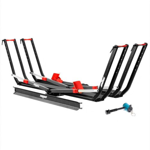 Young 200 lbs Ebike Racks with Ramp for Tow Hitch with 2 Arms (200 lbs Tire Clamp 2 E-Bike Rack with Ramp)