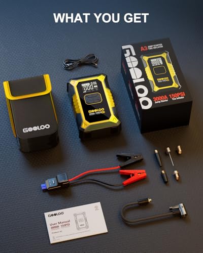 A3 12V 3000A Portable Jump Starter with Air Compressor (Yellow)