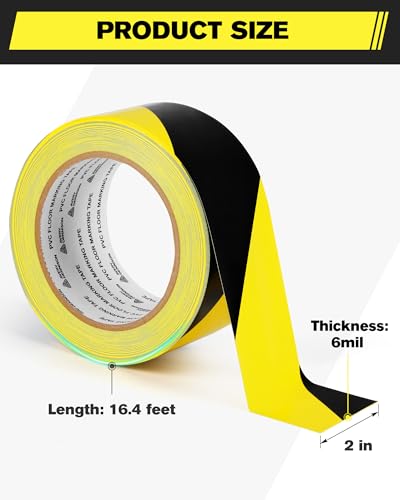 Safety Floor Tape 2 Inch x 108 FT (Black&Yellow)