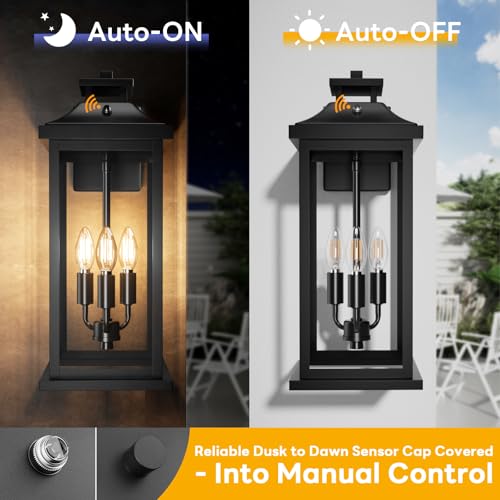 20" Black Large Dusk to Dawn Exterior Wall Light Fixture 1 Pack (Black / 1-Pack/Dusk to Dawn)