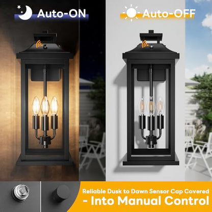 20" Black Large Dusk to Dawn Exterior Wall Light Fixture 1 Pack (Black / 1-Pack/Dusk to Dawn)
