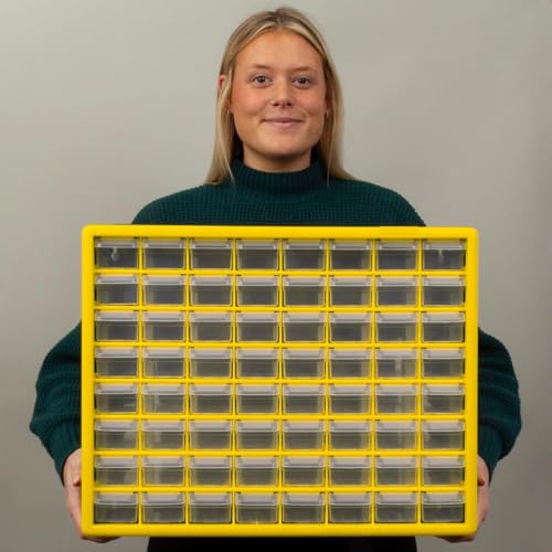 64 Drawer Plastic Storage Cabinet (Yellow / 64 Drawer / 1 Pack)