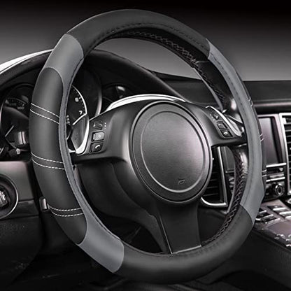 Line Rider Microfiber Leather Sporty Steering Wheel Cover Universal Fits for 95% Truck (Black＆Gray / Standard[14.5"-15"])