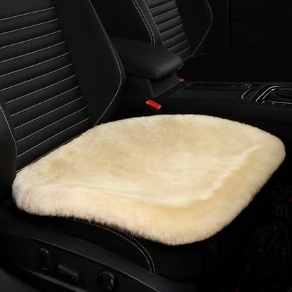 Genuine Sheepskin Car Seat Cushion Seat Covers for Cars Trucks SUV Comfort Seat Protector Pad for Car Driver Seat Car Accessories for Women Office Chair Car Decor (Pearl / Front Seat Cushion-1 Pc)
