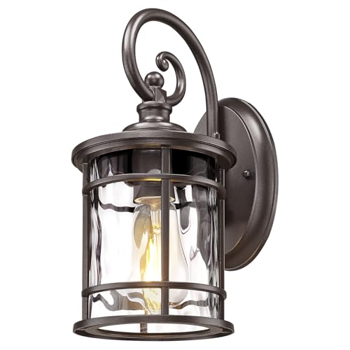 Outdoor Porch Light Fixture (Oil Rubbed Bronze - Water Ripple Glass / 12.4 Inch)