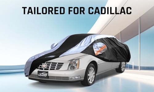 Car Cover Waterproof All Weather with Silver Strip Design (Custom Fit Cadillac DTS, XTS, CT6)
